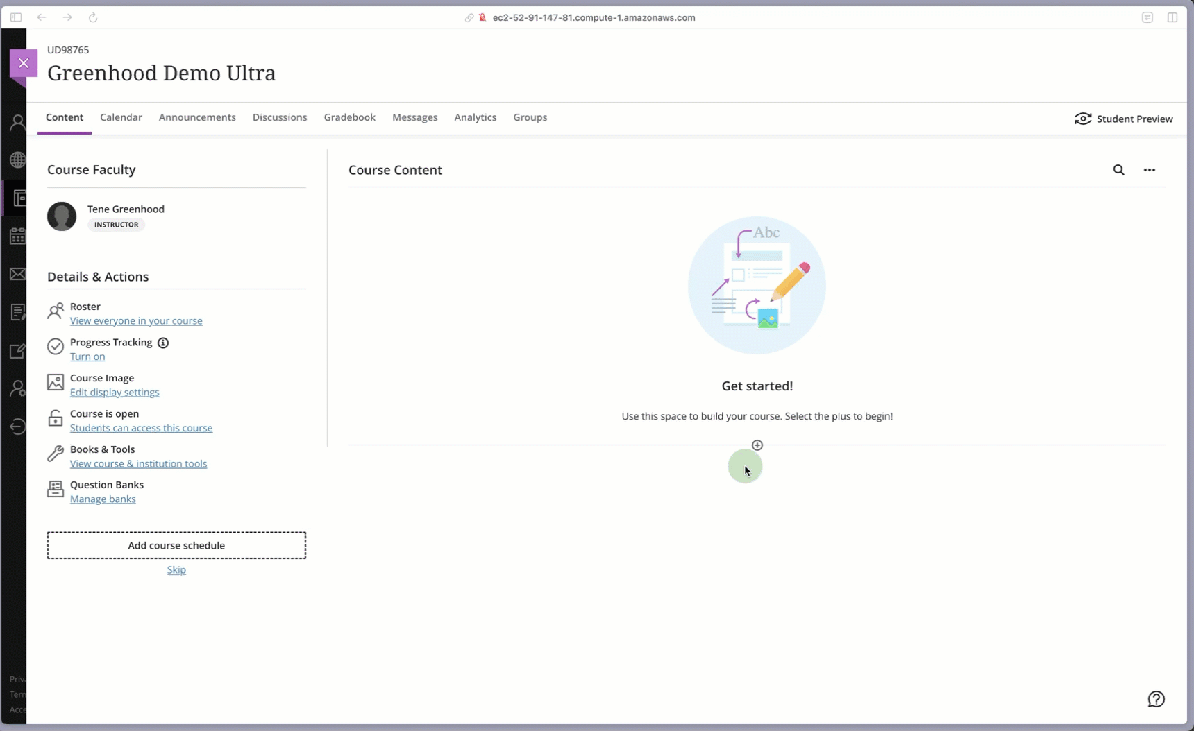 Blackboard Ultra homepage with callouts highlighting Content, + button, Content Market, ExPrep Grader Deep Link