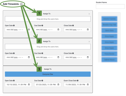 Assignment settings, Add time slot