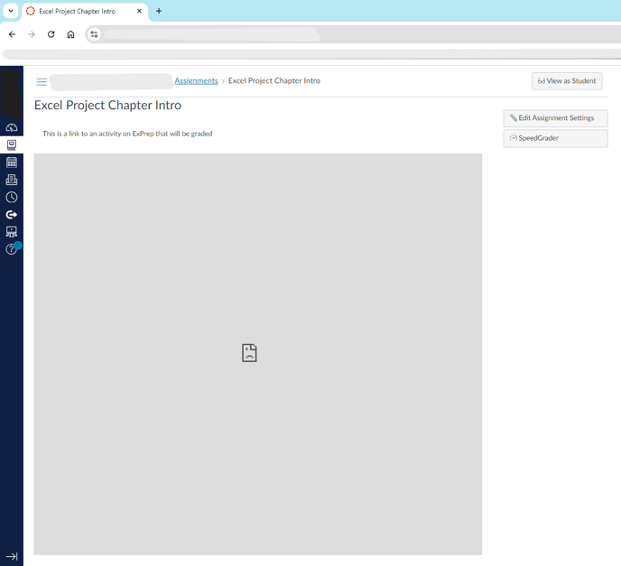 Canvas page with a gray box and error icon instead of a link or assignment