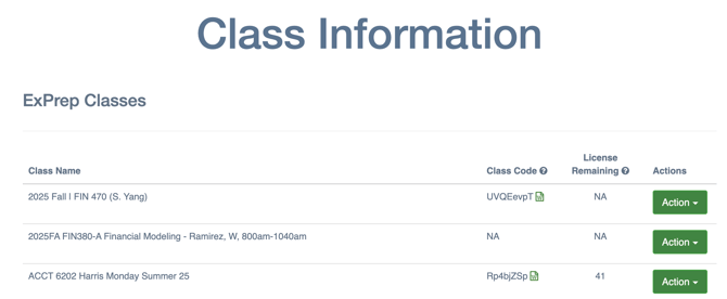 Class Info Screen