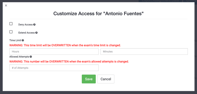 Assignment settings, custom access2