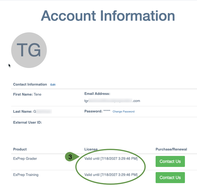 Account Information page highlighting the "License" information available for the account.