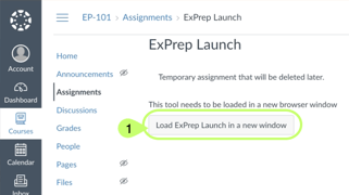 Canvas ExPrep Launch assignment image highlighting the Load ExPrep Launch button.
