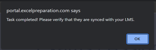 Sync success message.