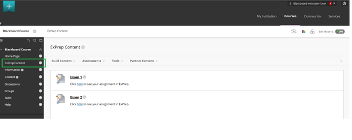 ExPrep content module inside of Blackboard.