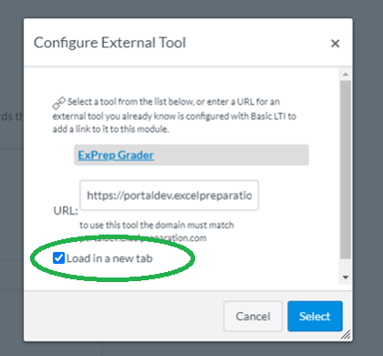 Selecting "load in a new tab" option within assignment settings. 