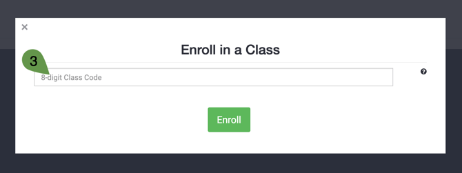 Enroll in a class window indicating where 8 digit class code belongs.