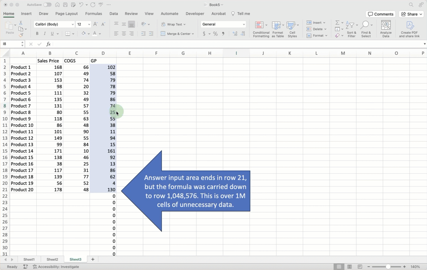 Animated image demonstrating trailing formula on a spreadsheet.