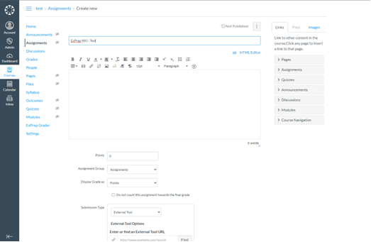 Canvas create assignment menu