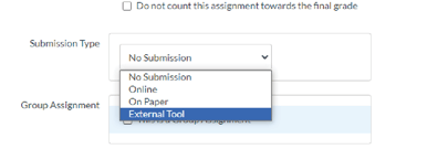 Selection of external tool in submission type.